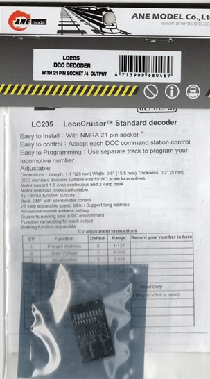 ANE 21 PIN NON SOUND DCC DECODER