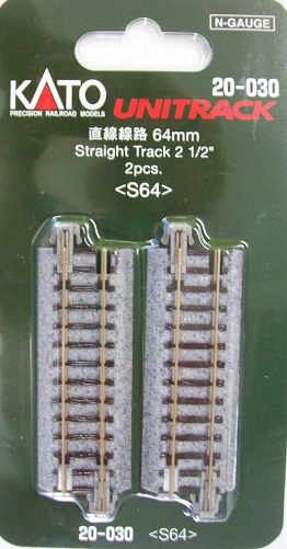 20-030 N SCALE 64mm STRAIGHT TRACK 2 piece pack