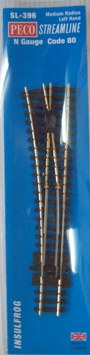 PECO N SCALE SL-396 LEFT TURNOUT MEDIUM